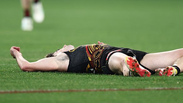 Richmond’s Jonty Faull after suffering a concussion earlier this year.