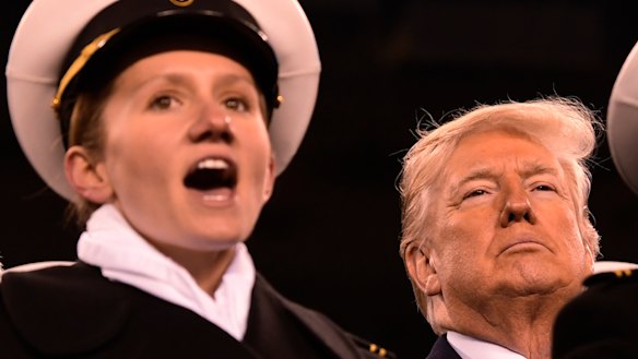 US President Donald Trump attends the Army-Navy football game in Philadelphia on Saturday.