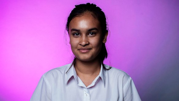 Aisheeya Huq, a 16-year-old student from Auburn Girls High School, says young people 'are going to have to face the consequences' of climate change long after the current political leaders are gone.