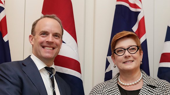 British Foreign Secretary Dominic Raab meets Foreign Affairs Minister Marise Payne.