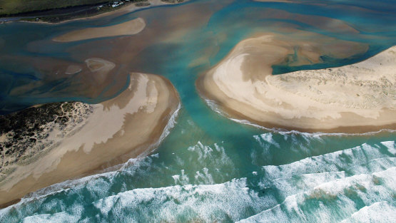 The mouth of the Murray River, near Goolwa, in South Australia. 