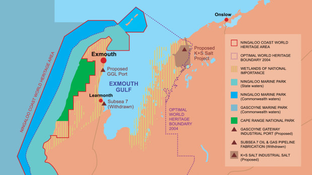 Map of the region showing the reef, the gulf and the proposed saltworks area. 