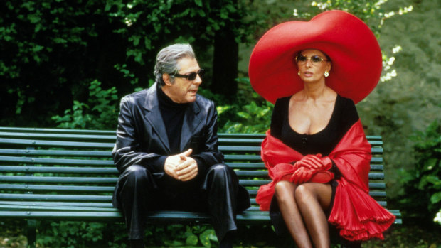 With Marcello Mastroianni in 1994’s Prêt-à-Porter.