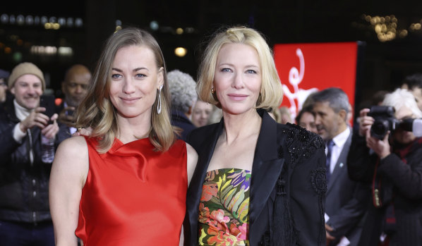 Yvonne Strahovski, who plays a wrongfully detained woman in Stateless, with Cate Blanchett at the premiere at the Berlin Film Festival in February.