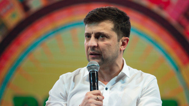 Ukrainian comedian Volodymyr Zelenskiy, pictured on Friday, March 29, could see art become reality if his bid for president is successful.