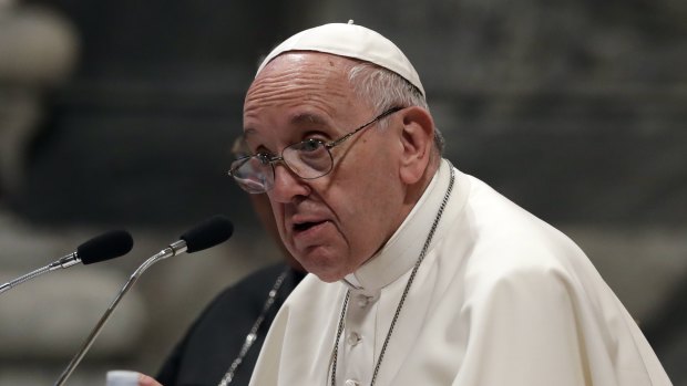 Pope Francis speaks during a meeting with the dioceses of Rome, at the Vatican Basilica of St. John Lateran, in Rome.