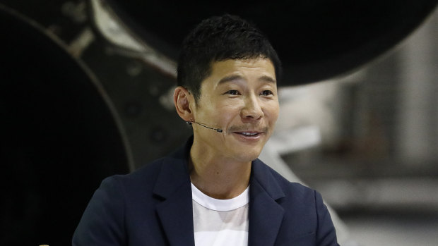 Yusaku Maezawa at SpaceX headquarters in Hawthorne, California. 