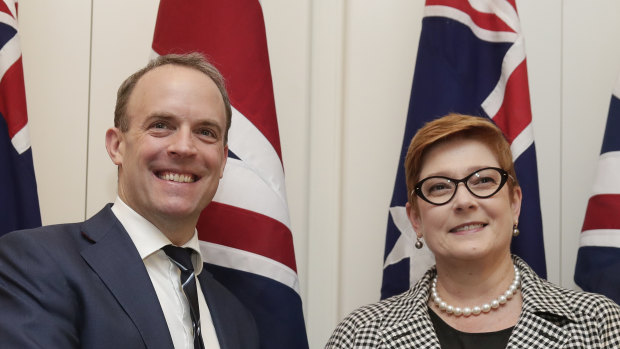 British Foreign Secretary Dominic Raab meets Foreign Affairs Minister Marise Payne.