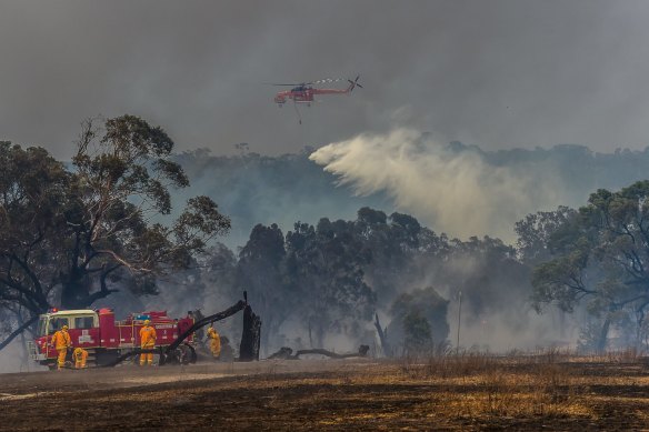 The grass fire in Plenty Gorge Park in Mill Park.