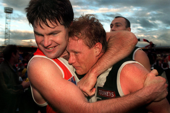 Danny Frawley (left) with Saints teammate and great friend Nathan Burke.