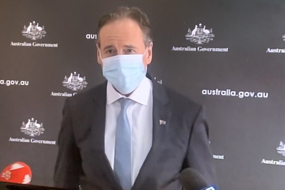 Health Minister Greg Hunt was wearing  a face mask on Monday.