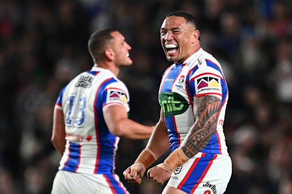 Tyson Frizell and the Knights celebrate a stunning win in Auckland. But it came amid plenty of controversy.