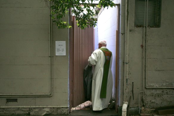 Father Bob Maguire at the Sunday service on September 13, 2009, as the priest’s future was uncertain.