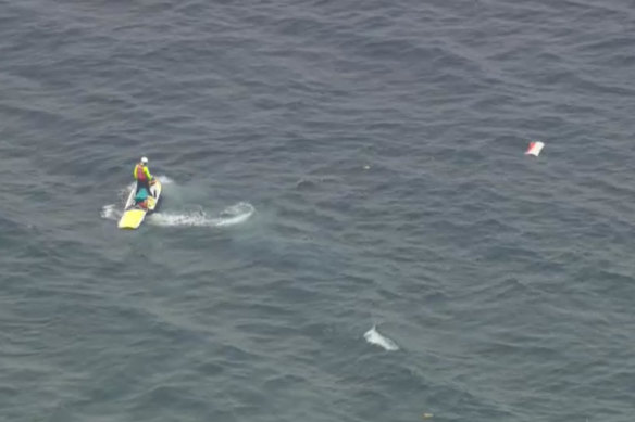 Police search the water after a jet crashed into Port Phillip Bay on Sunday.