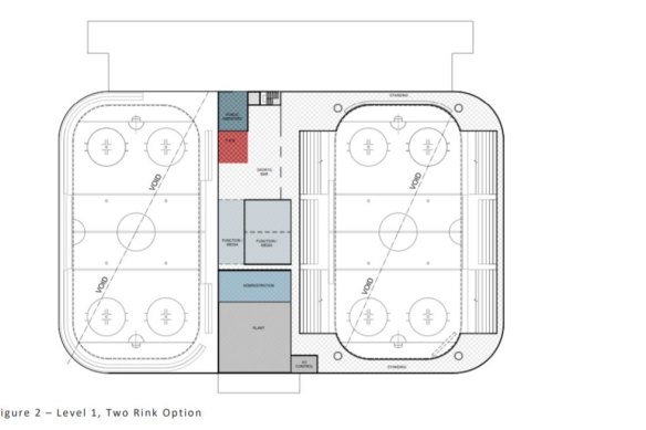 The first floor of the proposed $35 million, two-storey, two-rink facility.