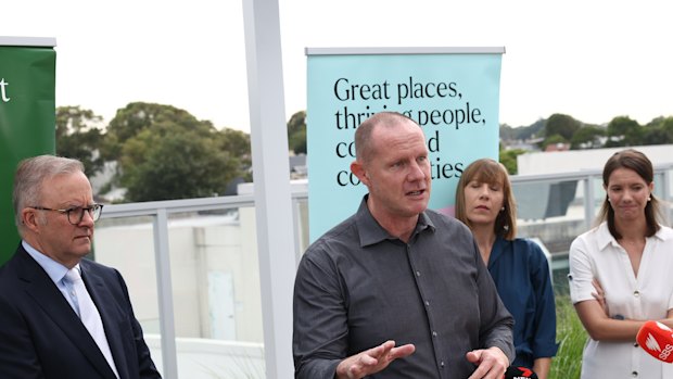 Inner West Mayor Darcy Byrne with the Prime Minister at the opening of an affordable housing development. 