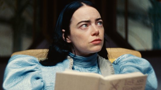 Emma Stone plays Bella, a young woman who is brought back to life with brain of an unborn child, in Poor Things.