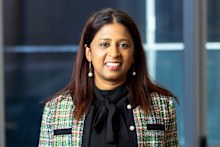 Ahead of making a speech, Denisha Anbu works on how she will use the stage and where she will stand.