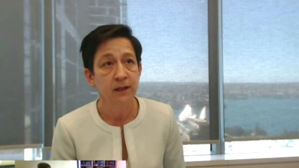 Toni Korsanos giving evidence to the NSW inquiry into Crown. She was one of two Crown directors to survive a wave of scandals and public scrutiny.  