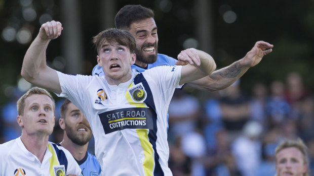 Welcome to the big league: Stephen Mallon, on loan at Central Coast Mariners from Sheffield United, made his starting debut in senior club football against Sydney FC.
