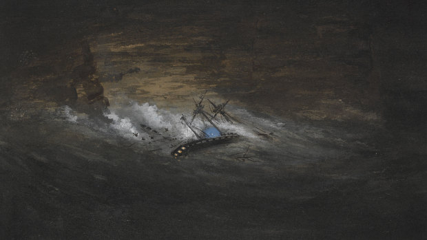 A watercolour painting of the Dunbar wreck, by Steve Meacham. 