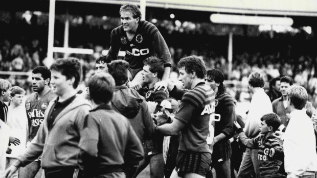 Bears great Don McKinnon is chaired from North Sydney Oval after his last game for the club in 1987.