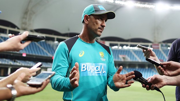 Justin Langer addresses the media in a scene in The Test.