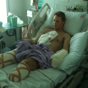 Curtis McGrath in hospital after his injury.
