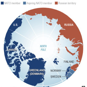 NATO nations span much of the Arctic region, with Russia taking up the remainder.