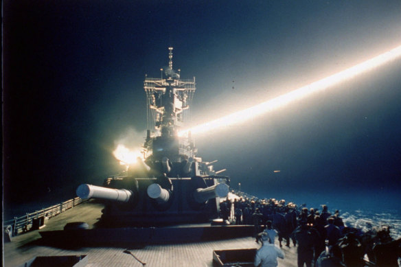A Tomahawk cruise missile launched during the 1991 Persian Gulf War.