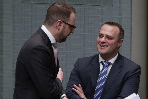 Liberals Senator Andrew Bragg (left) believes the tech giants have shown themselves to be publishers but agrees with colleague Tim Wilson (right) they should not be regulated.