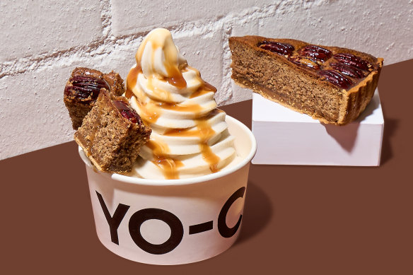 For a limited time, add a piece of Melbourne-made smoked pecan and butterscotch tart to a Yo-Chi fro-yo.