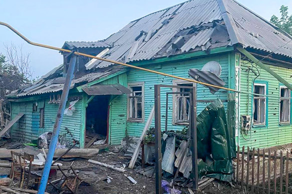 This photo released by acting Kursk regional governor Alexei Smirnov on Telegram channel showed damage from Ukrainian shelling in Sudzha. 