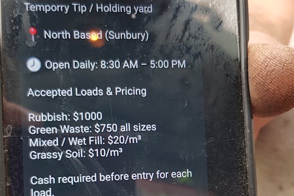 A text message was sent out advertising the Diggers Rest property as an unlicensed place to dump industrial waste. 