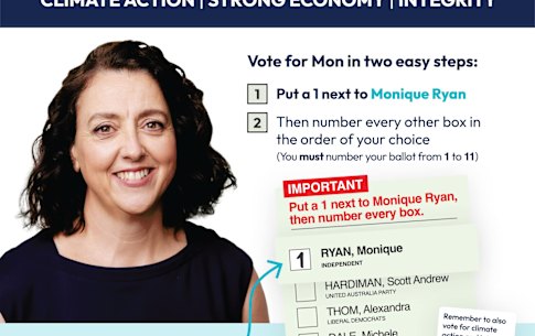 Monique Ryan’s how-to-vote cards have been causing some confusion at the ballot box.