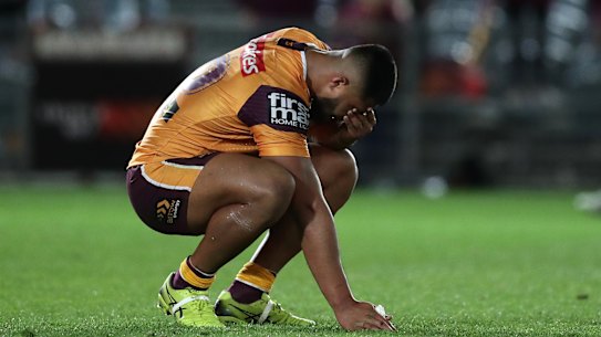 Broncos player Payne Haas on Saturday night.