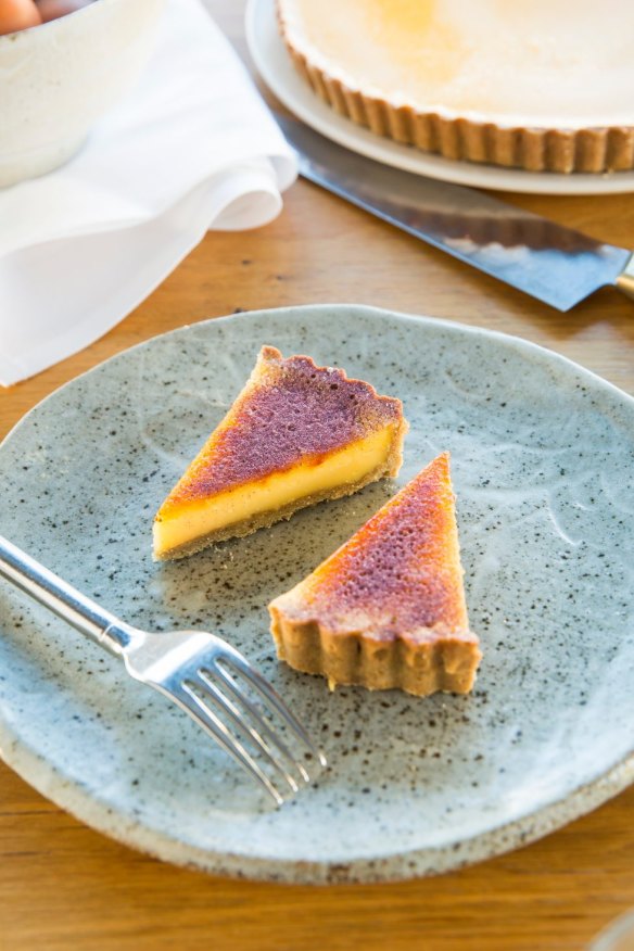 Burnt wheat, yukari and yuzu tart.