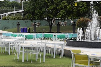 Busts of tennis greats ring Garden Square at Melbourne Park.