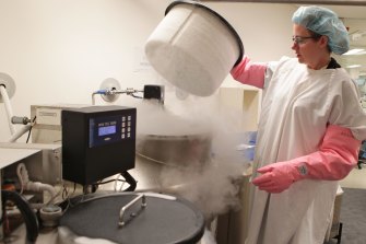 Storage tanks used for frozen eggs, embryos and sperm. There were  nearly 57,000 embryos in storage in Victoria in 2021.