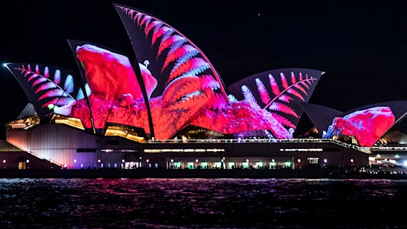 The Sydney Opera House lit up for Vivid.