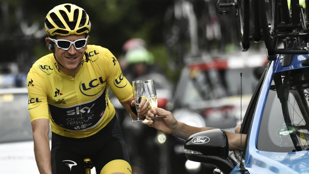 Cheers: Geraint Thomas and his team put together a superb race. 