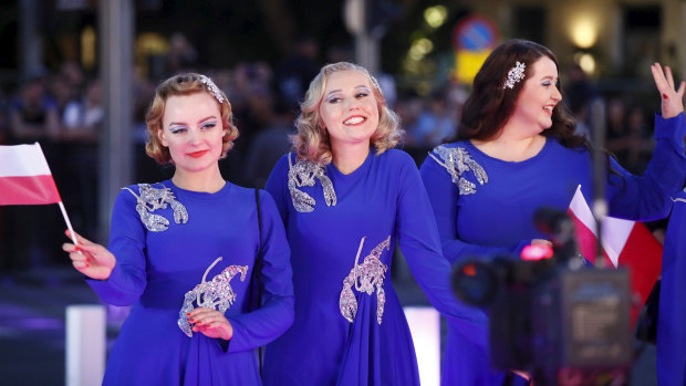 The group Tulia, representing Poland, arriving at this year's Eurovision Song Contest.
