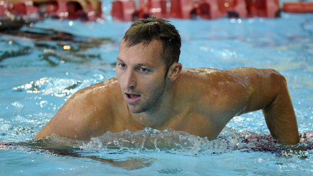 Australia’s Ian Thorpe takes a rest after finishing sixth in a heat in 2011.