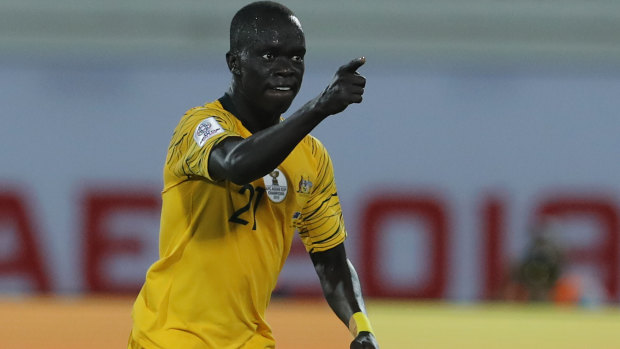Australia's midfielder Awer Mabil, during an earlier match in this month's AFC Asian Cup in Abu Dhabi.