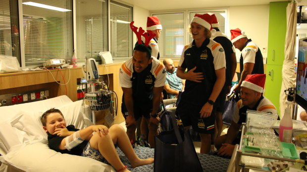 The Brumbies put training on hold on Tuesday to visit children at The Canberra Hospital.