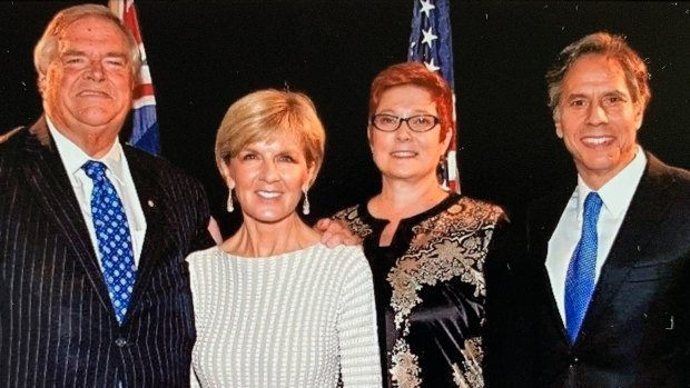 Then-defence minister Marise Payne with foreign minister Julie Bishop and ambassador to the US Kim Beazley meeting with Tony Blinken in Washington in 2015.