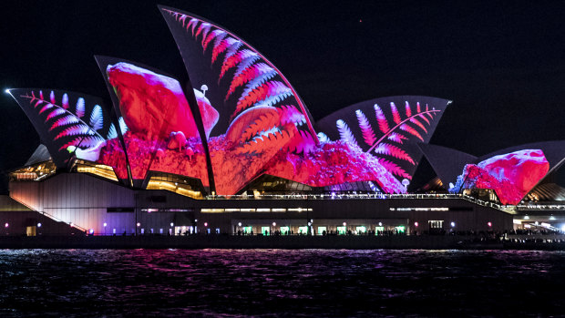 The Sydney Opera House lit up for Vivid.