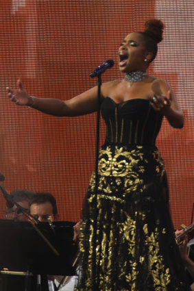 Jennifer Hudson performs with the New York Philharmonic orchestra at We Love NYC.