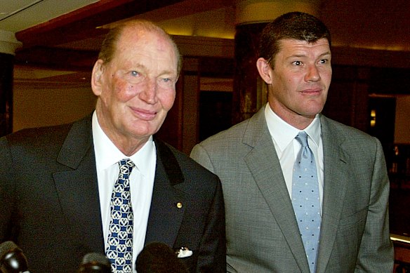 A young James Packer with his father, former Nine mogul Kerry Packer. 