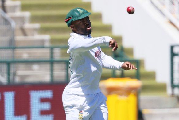 South Africa’s captain Temba Bavuma throws a ball on day two.